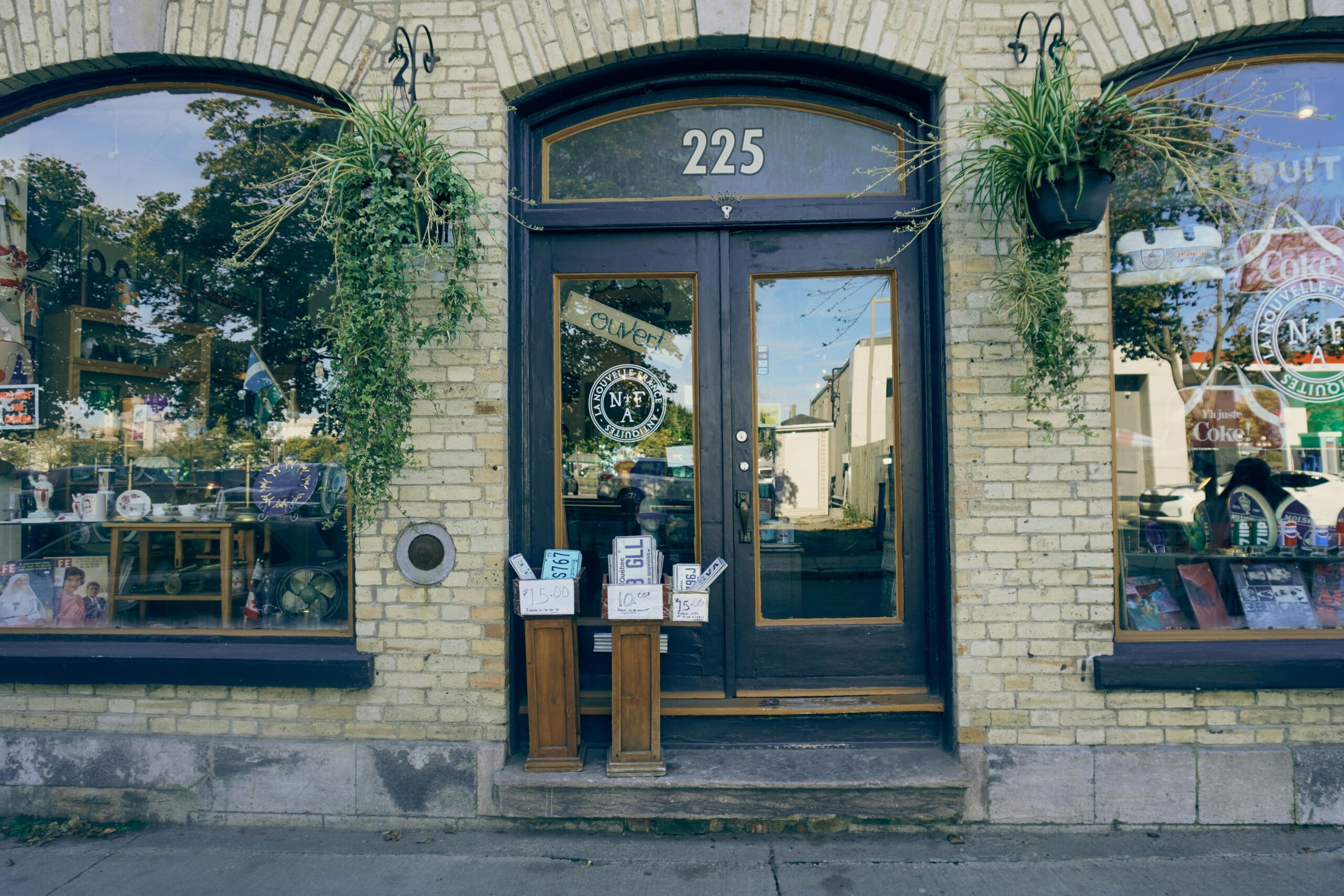 Explore a rustic antique shop with vintage charm and inviting storefront decor.
